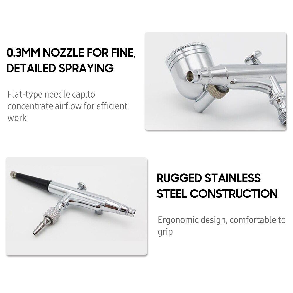 Nasedal Double Action Airbrush Side 2 Cups 7cc 22cc Gravity and Siphon Feed with Air Hose for Art Painting Tattoo Manicure Spray Model Nail Art