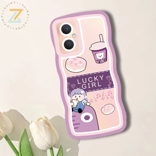 เคส OPPO Reno8 T 5G Reno8 T 4G Reno8 Z 5G Reno7 Z 5G Reno 8 5G Reno 6 5G Reno 5 Realme C55 C35 C21Y C20 Narzo 50 5G Narzo 50A Prime เคสโทรศัพท์ซิลิโคนสาวการ์ตูนคลื่นยักษ์ดื่มชานม