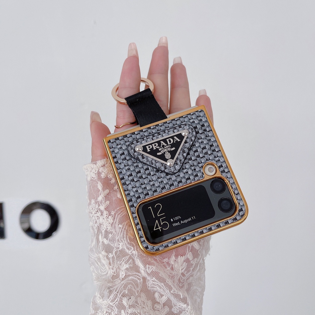 SAMSUNG รูปแบบสานวินเทจเคสโทรศัพท์สําหรับ ซัมซุง กาแลคซี Z พลิก 6 5 4 3 หัวเข็มขัดพร้อมแหวนแนวโน้มสไตล์ปลอกกันกระแทกสําหรับ Z พลิก6 5ก ออกแบบเฉพาะกรณีชุบไฟฟ้าฝา