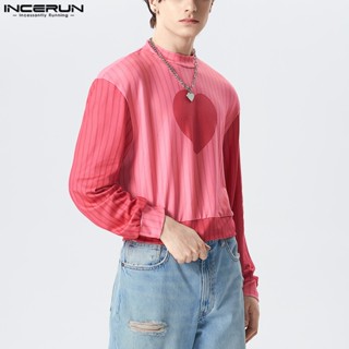 Incerun เสื้อยืด แขนยาว สีพื้น แฟชั่นสําหรับผู้ชาย