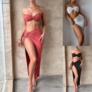 【HODRD】Sexy Suspender Bra Suit Women Tight High Waist Split Skirt Party Dress Sets【Fashion】