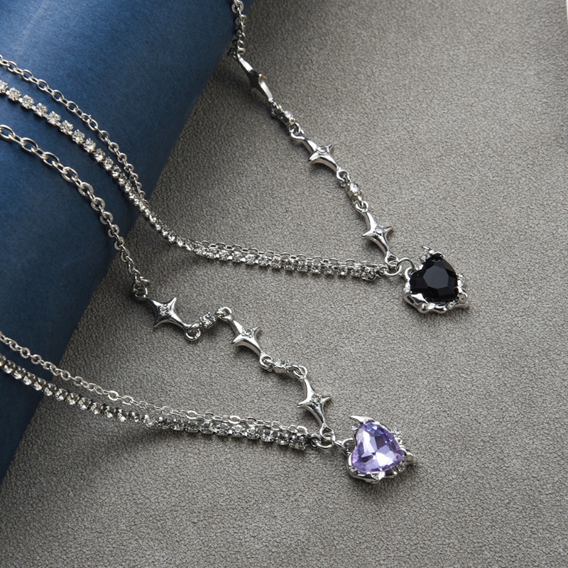 ใหม่ สร้อยคอโซ่ จี้คริสตัล พลอยเทียม รูปหัวใจ Y2K สีม่วง สีดํา เรียบง่าย สไตล์พังก์ สําหรับผู้หญิง - รูปที่ 5