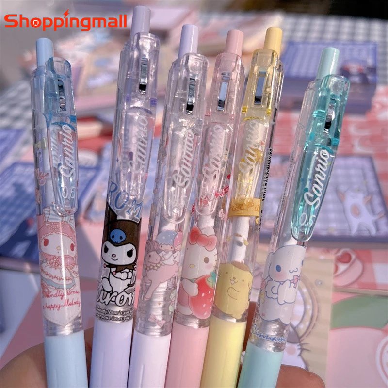 [Sunshine] ปากกาลูกลื่น แบบกด 0.5 มม. 6 ชิ้น / อะนิเมะ Kawaii Kulomi Melody Hello Kitty ปากกาเจล / นักเรียนน่ารัก ปากกาเจล สีดํา / อุปกรณ์เครื่องเขียน สํานักงาน โรงเรียน