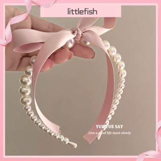 [littlefish] ที่คาดผม ประดับโบว์ ไข่มุก สีชมพู สไตล์ฝรั่งเศส ฝรั่งเศส ฝรั่งเศส ย้อนยุค เครื่องประดับ สําหรับผู้หญิง