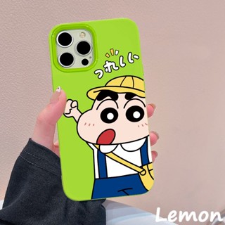 Lemon - เคสโทรศัพท์มือถือ แบบนิ่ม ลายการ์ตูนชินจัง เรืองแสง สีเขียว สําหรับ ไอโฟน 14pro 14promax 13 13pro 13promax 11 12 12pro 12promax XR XSMAX 7P 8P MINI