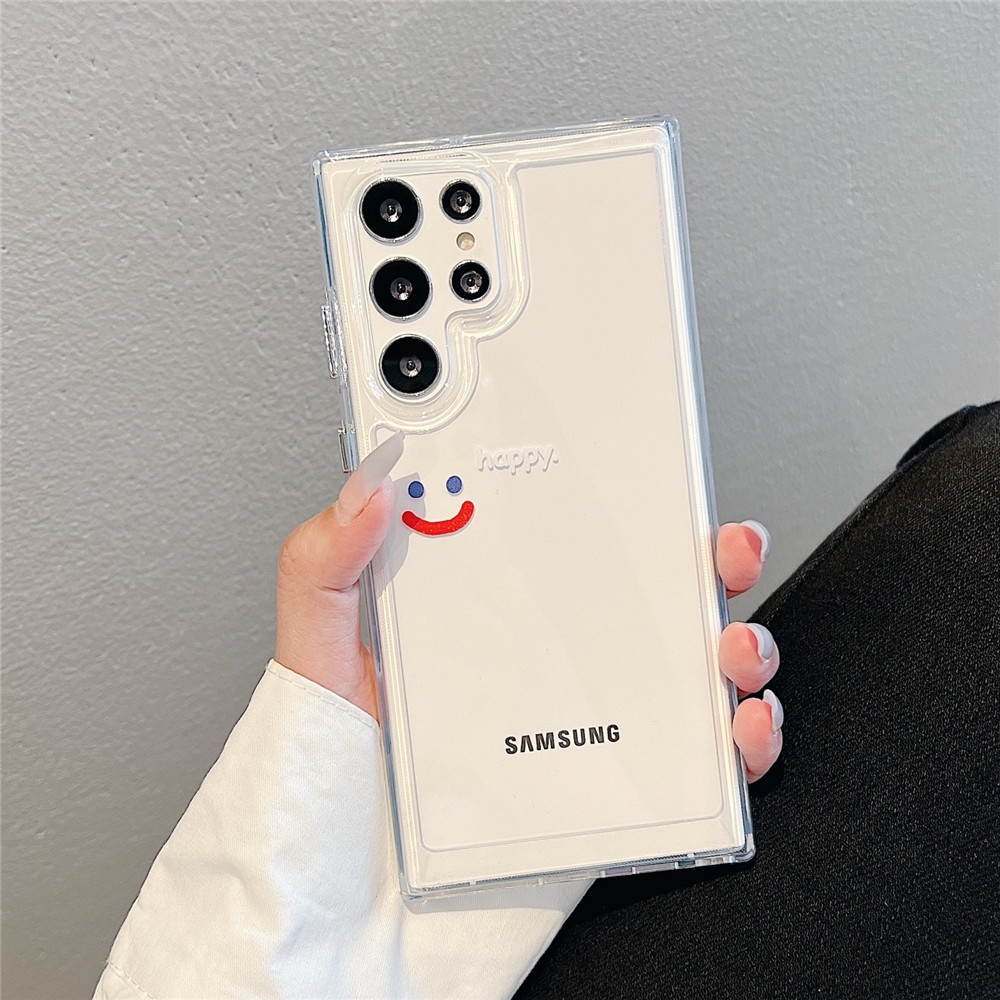 เคสโทรศัพท์มือถือแบบแข็ง ใส กันกระแทก ลาย Happy Silme สําหรับ Samsung S24 Ultra S23 Ultra S22 Plus S23+ S22 Ultra Galaxy S22 Plus S21 FE S20