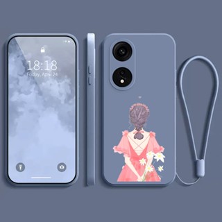 เคส Oppo RENO 8T 5G เคส การ์ตูน เด็กผู้หญิง ซิลิโคนเหลว เคสโทรศัพท์ เคสนิ่ม + สายคล้องโทรศัพท์มือถือ