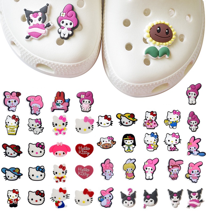 Croc Jibbit Sanrio DIY การ์ตูน Kitty Kuromi Melody Charming ยางรองเท้าหัวเข็มขัดตกแต่ง