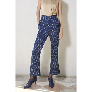 ESPADA กางเกงลายโมโนแกรม ผู้หญิง สีน้ำเงินเข้ม | Monogram Print Boot Cut Trousers | 04542