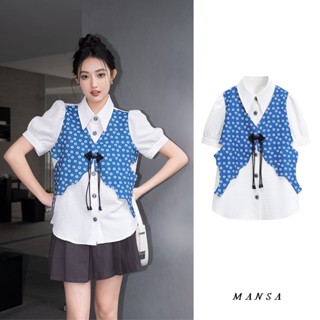 MANSA White Polka Dot Shirt เสื้อเชิ้ต เสือผ้าผู้หญิง เสื้อ