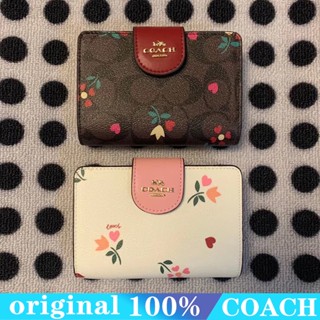 Coach c7653 กระเป๋าสตางค์ผู้หญิง/แบบสั้น/ที่ใส่บัตรเปลี่ยนแบบสแน็ป/พับครึ่ง/ช่องใส่บัตรหลายช่อง