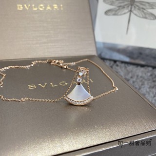 [พร้อมส่ง] Bvlgari สร้อยคอ จี้พัดเพชร ขอบสีขาว ขนาดใหญ่ สีโรสโกลด์