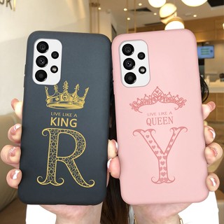 เคสโทรศัพท์มือถือ ซิลิโคนนิ่ม ผิวด้าน บางมาก ลายตัวอักษรมงกุฎ สีดํา ชมพู หรูหรา สําหรับ Samsung Galaxy A23 5G A 23 5G