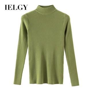 IELGY เสื้อสเวตเตอร์ถัก แขนยาว คอสูง เข้ารูป ยืดหยุ่น รัดรูป สําหรับผู้หญิง