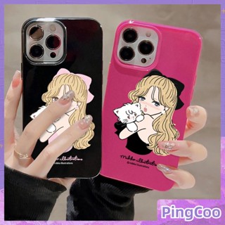 สำหรับ iPhone 11 เคส iPhone สีแดงมันวาว TPU เคสกันกระแทกกล้องสาวสวยกับแมวน่ารักเข้ากันได้กับ iPhone 14 13 Pro สูงสุด 12 Pro Max xr xs สูงสุด 7 8Plus