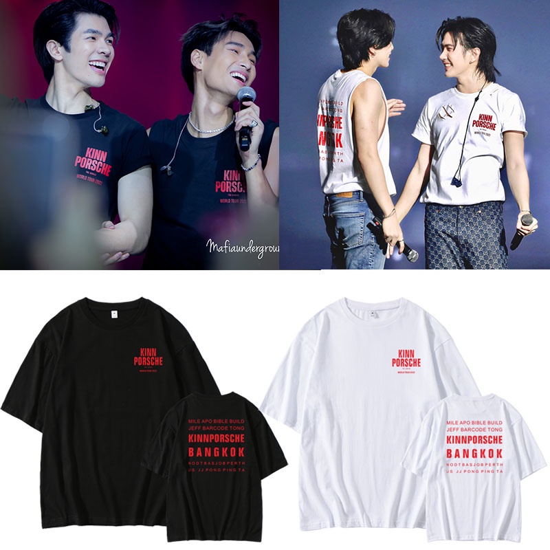 เสื้อยืดผ้าฝ้ายพิมพ์ลายคลาสสิก เสื้อยืดคอนเสิร์ต KINNPORSCHE THE SERIES WORLD TOUR Summer