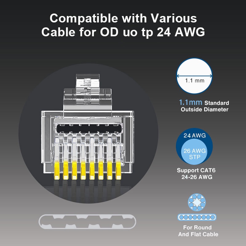 Zoerax CAT6a Cat6 CAT5e ปลั๊กเชื่อมต่อเครือข่ายอีเธอร์เน็ต RJ45 UTP 30μ ชุบทอง 1.2 มม. สําหรับสายเคเบิลอีเธอร์เน็ต