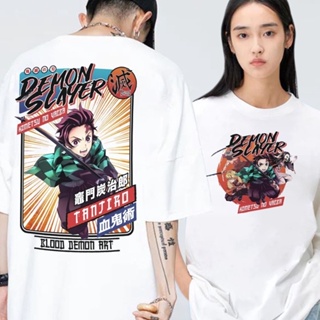 เสื้อยืดผ้าฝ้ายพิมพ์ลายDemon Slayer® Anime Print White Oversized T shirt Unisex streetwear tops men women tshirt