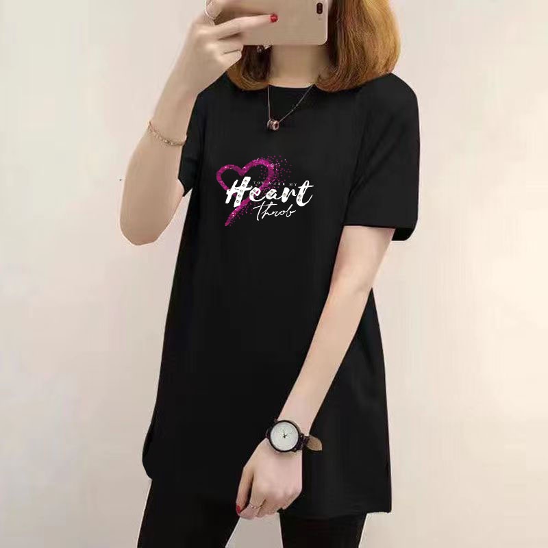 เสื้อยืดคอกลม แขนสั้น ทรงหลวม สีดํา แฟชั่นฤดูร้อน สไตล์เกาหลี สําหรับผู้หญิง