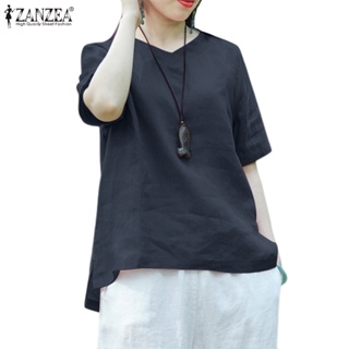 Zanzea เสื้อเบลาส์ลําลอง คอวี แขนห้าส่วน สีพื้น สไตล์เกาหลี สําหรับผู้หญิง