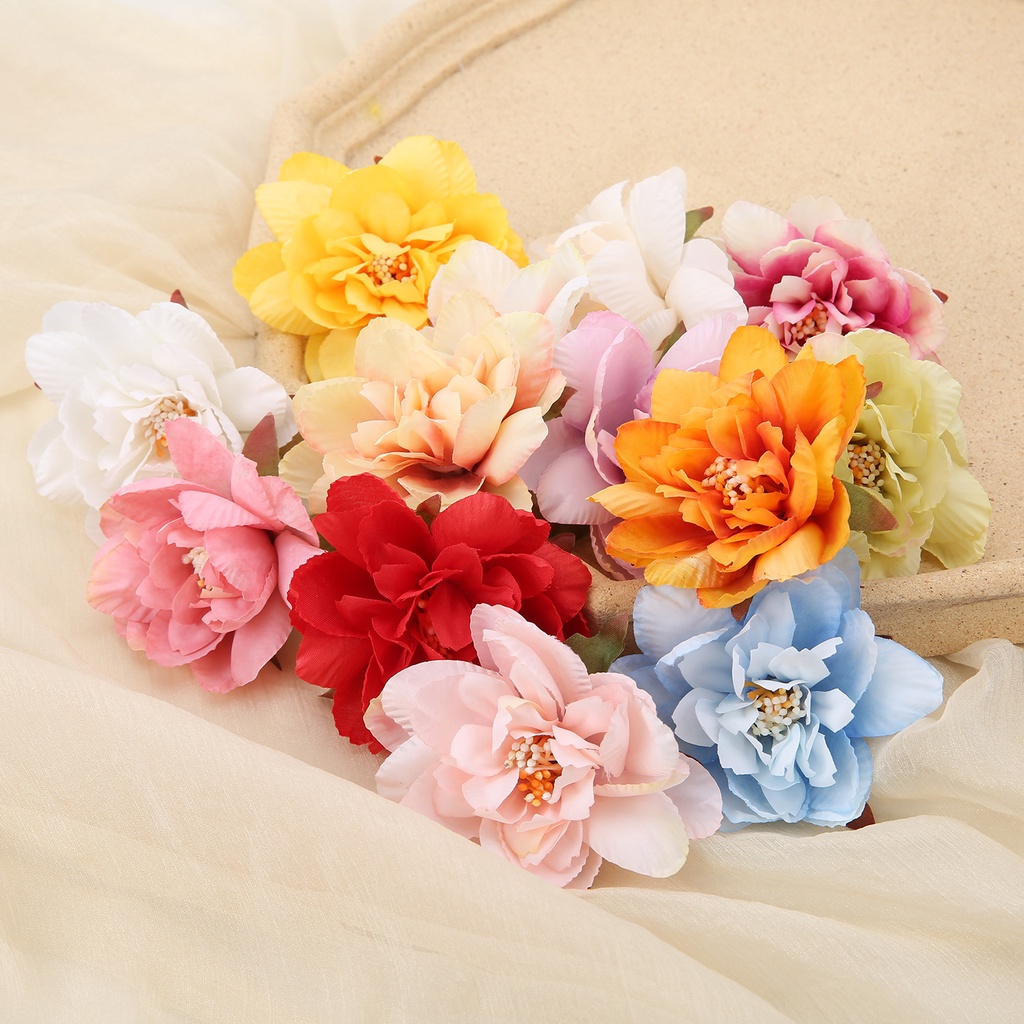 ดอกบัวประดิษฐ์ ดอกโบตั๋น ดอกกุหลาบ ผ้าไหม แฮนด์เมด DIY สําหรับตกแต่งบ้าน งานแต่งงาน 1 ชิ้น