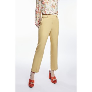 EP กางเกงทรงขาบานแต่งเข็มขัดผ้า ผู้หญิง สีเบจ | Flare Leg Trousers with Fabric Belt | 4716