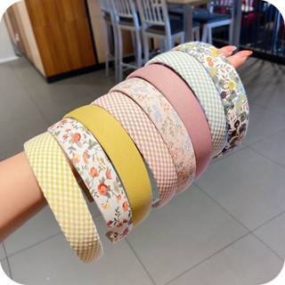 2022 retro Hong Kong style broken flower plaid hair hoop Korean version wearing fairy round face lovely Internet celebrity hair accessories