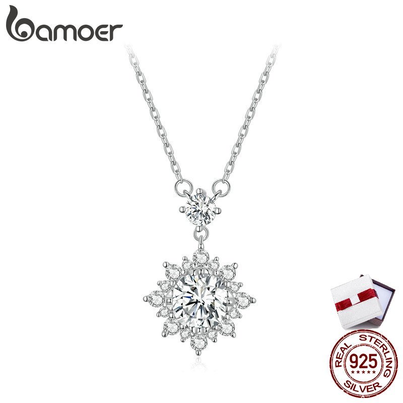 Bamoer สร้อยคอเงิน 100% พร้อมใบรับรอง แฟชั่นเรียบง่าย 1ct VVS1 MSN017