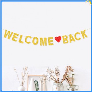 Glitter Gold Welcome Back Banner Hanging Welcome Back Sign Banner for Party