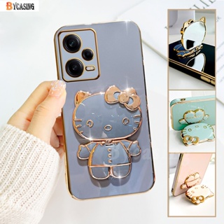 เคสโทรศัพท์มือถือ กระจกแต่งหน้า แบบยางนิ่ม พับได้ ลายแมว Kiity หรูหรา สําหรับ Xiaomi Poco X5 5G F3 F4 GT Poco M4 Pro M3 Pro X3 GT X3Pro X3NFC Note 10 5G Mi 11 Lite 12 Lite