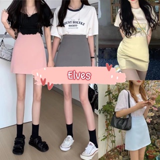 Elves✨พร้อมส่ง✨ กระโปรง เอวสูง สีพาสเทลทรงเอ ดีเทลซิปรูดด้านหลัง ~811~ -NZ-XM