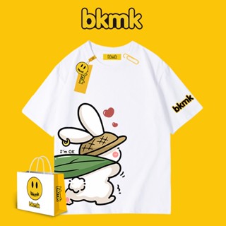 Bkmk เสื้อยืดแขนสั้น ผ้าฝ้าย ทรงหลวม พิมพ์ลายกระต่าย แฟชั่นฤดูร้อน สําหรับผู้ชาย คู่รัก