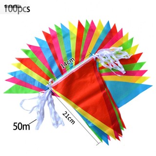 【DREAMLIFE】100 Flags 50M Taffeta Multicolored Triangle Bunting Banner Pennant Festive Decor