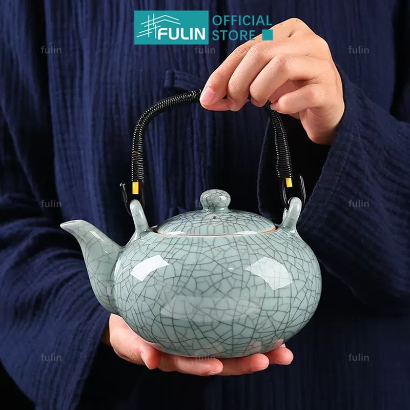Crackle Glaze Brother Kiln กาน้ําชาเซรามิค Longquan Celadon กาน้ําชา Vintage Porcelain สไตล์จีนเซรามิค TeaPot หม้อทรายสีม่วง