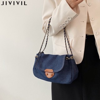 JIVIVIL··เด็กผู้หญิงคนเดียวกระเป๋าข้ามร่างกายแฟชั่นห่วงโซ่ denim ผ้าใบถุงสี่เหลี่ยมขนาดเล็ก