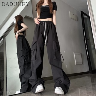 DaDuHey🎈 High Waist Cargo Pants Womens 2023 New Hip Hop Multi-Pocket Casual Loose Design Wide Leg Mopping Fashion Pants