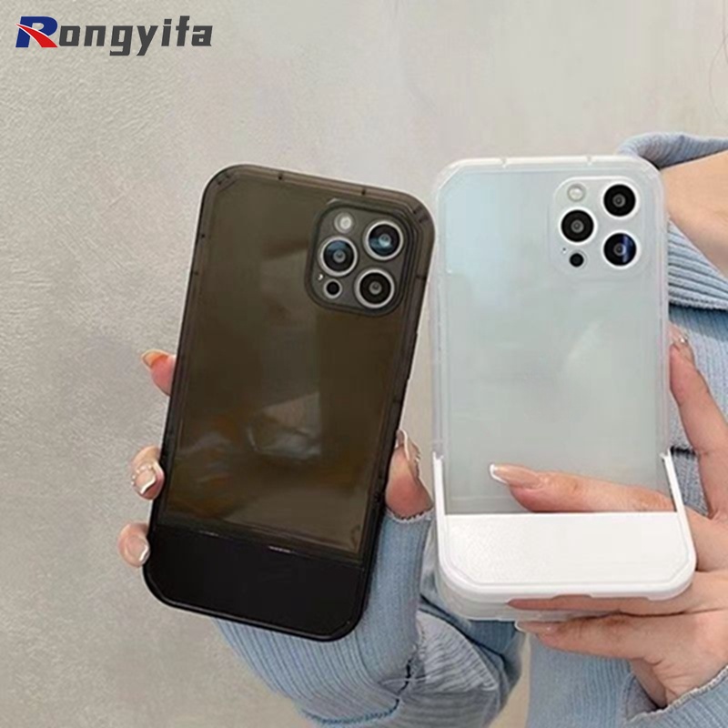 เคสโทรศัพท์มือถือแบบนิ่ม TPU PC ใส พร้อมที่ตั้งวาง เรียบง่าย สําหรับ OPPO Reno 10 Pro Plus Reno 8 4G 7 4 4G Reno 9 8 6 5 4 Pro Plus 7 4 SE Reno 6Z 5Z ผ้าคลุม