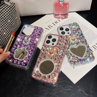 เคสติดเพชร เคส iPhone เคสโทรศัพท์ แอปเปิ้ล14 pro max พร้อมกระจก เคสโทรศัพท์มือถือ ซิลิโคนนิ่ม พร้อมกระจก ประดับเพชรเทียม ระยิบระยับ แฟชั่น สําหรับ Apple iPhone 15 Pro Max 15 Plus 14 Pro Max 14 Plus 11 12 Pro Max 13 Pro Max X XR XS Max Case