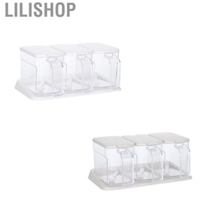 Lilishop Seasoning Box Set Plastic Clear 3 Grids Large  Condiment Box with Spoons for Kitchen