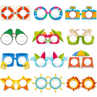 12pcs Decorative Holiday Summer Pool Tropical Photo Booth Funny Hawaiian Party Paper Glasses