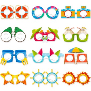 12pcs Decorative Holiday Summer Pool Tropical Photo Booth Funny Hawaiian Party Paper Glasses