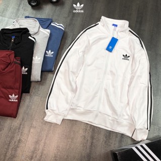 Adidas เสื้อแจ็กเก็ตคาร์ดิแกน คอปก มีซิป ปักลายโลโก้ Adidas 100% สไตล์วินเทจ สําหรับผู้ชาย และผู้หญิง