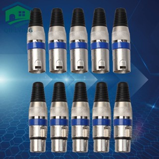 แจ็คเสียบไมโครโฟน XLR 3 Pin Female สีฟ้า 5 คู่