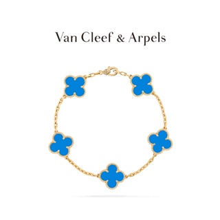 [พร้อมส่ง] Vca Van Cleef &amp; Arpels สร้อยข้อมือ จี้รูปใบไม้สี่แฉก สีเหลือง ทอง อาเกต ดอกไม้ห้าแฉก สไตล์วินเทจ