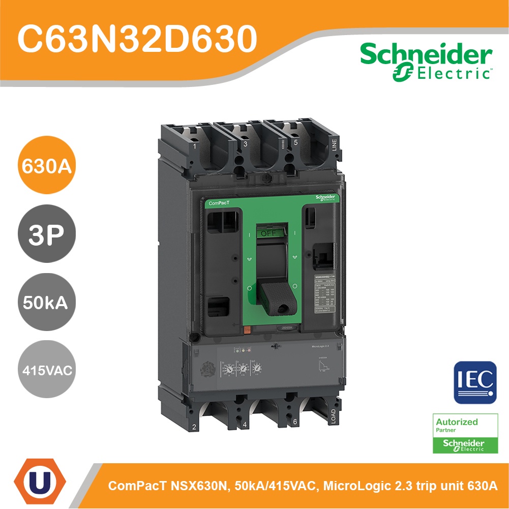 Schneider Electric  Circuit breaker ComPact NSX630N 50kA/415VAC 3P 2.3 trip unit 630A | C63N32D630