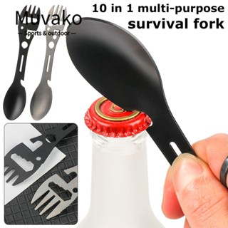 Muvako เครื่องมือช้อนส้อม อเนกประสงค์ 10 in 1 สําหรับตั้งแคมป์