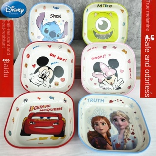 Disney จานเมลามีนเรซิ่น ทรงสี่เหลี่ยม ลายการ์ตูน กันตก สําหรับใส่อาหารเด็กทารก 0622