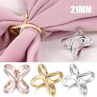 New Lady Scarf Buckle Ring Clip Holder X Shape Metal Brooch Scarves Jewelry Gift