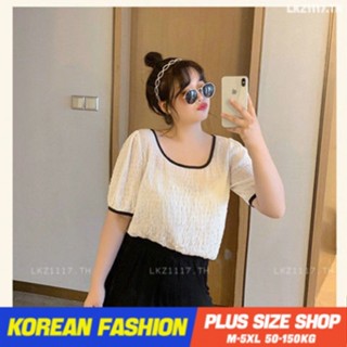 Plus size เสื้อผ้าสาวอวบ❤ เสื้อสาวอวบอ้วน ไซส์ใหญ่ ผู้หญิง เสื้อสาวอวบ เสื้อชีฟองผู้หญิง ทรงหลวม แขนสั้น คอกลม สีขาว ฤดูร้อน สไตล์เกาหลีแฟชั่น