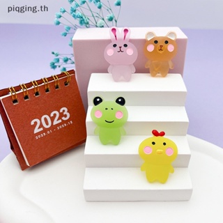 Piqging ตุ๊กตาฟิกเกอร์ รูปการ์ตูนกระต่าย หมี กบ เรืองแสง ขนาดเล็ก DIY สําหรับตกแต่งบ้านตุ๊กตา 2 ชิ้น